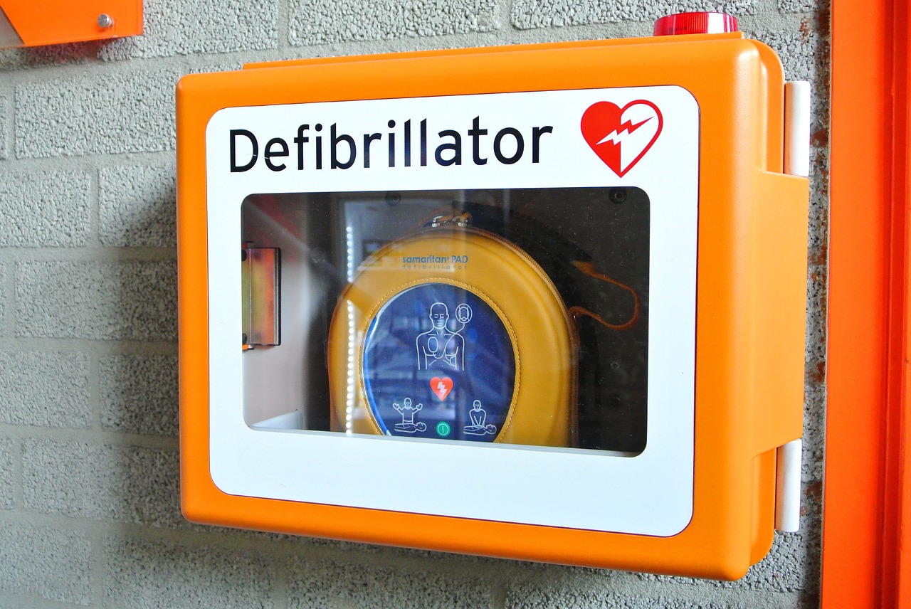 Defibrillator in case on the wall