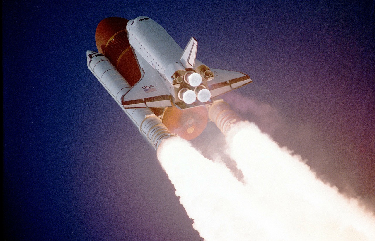 Space shuttle just after launch ignition