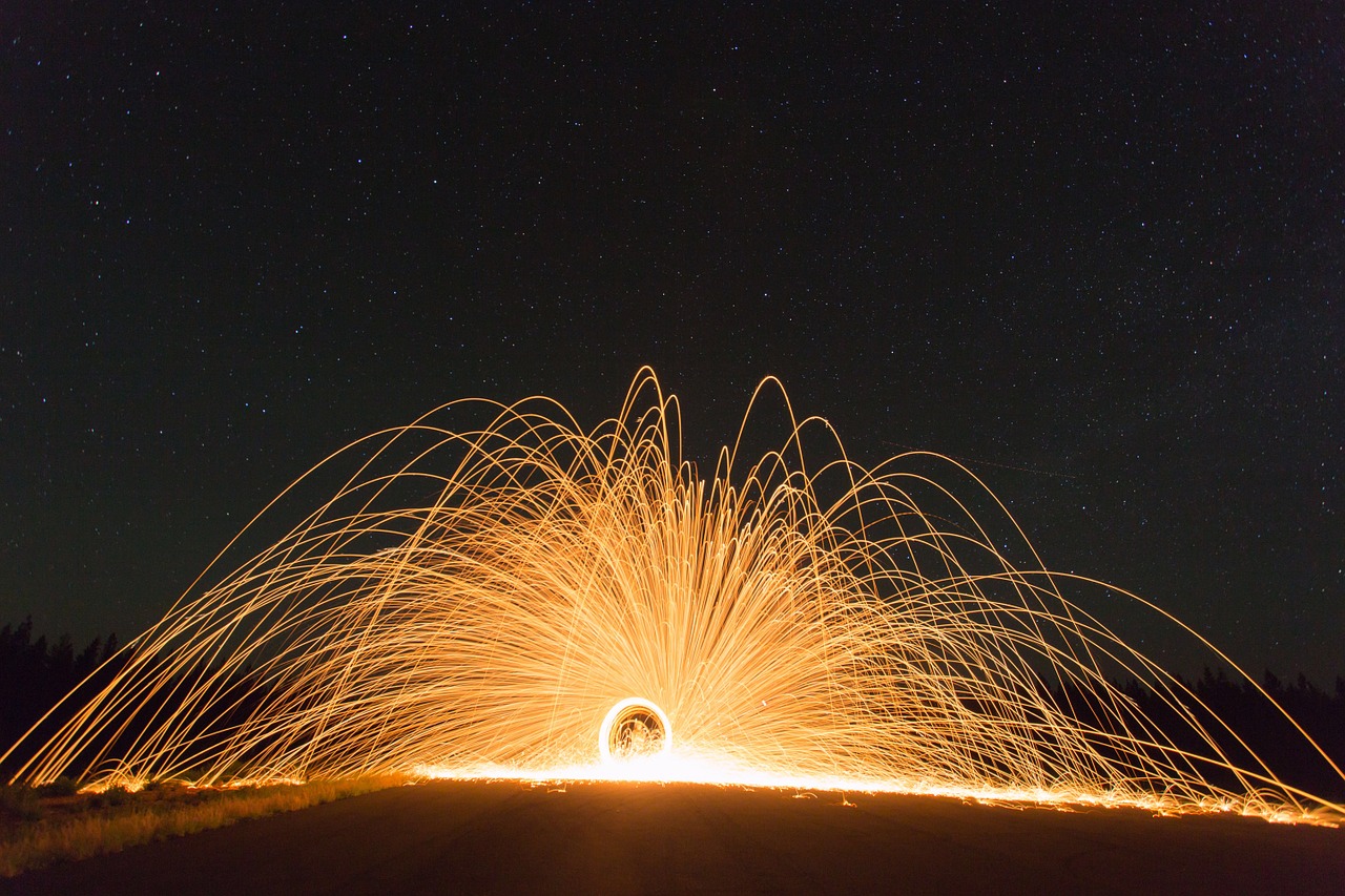Sparks shooting out from a single source